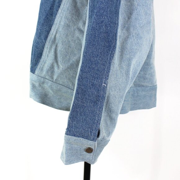Set Active Two Tone Panel Detail Classic Mid Wash Blue Denim Trucker Jacket XL - Picture 4 of 7